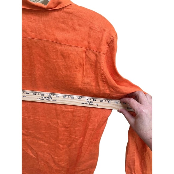Vince Orange Linen Long Sleeve Button Up Shirt Chest Pocket Spread Collar Medium - Picture 8 of 9